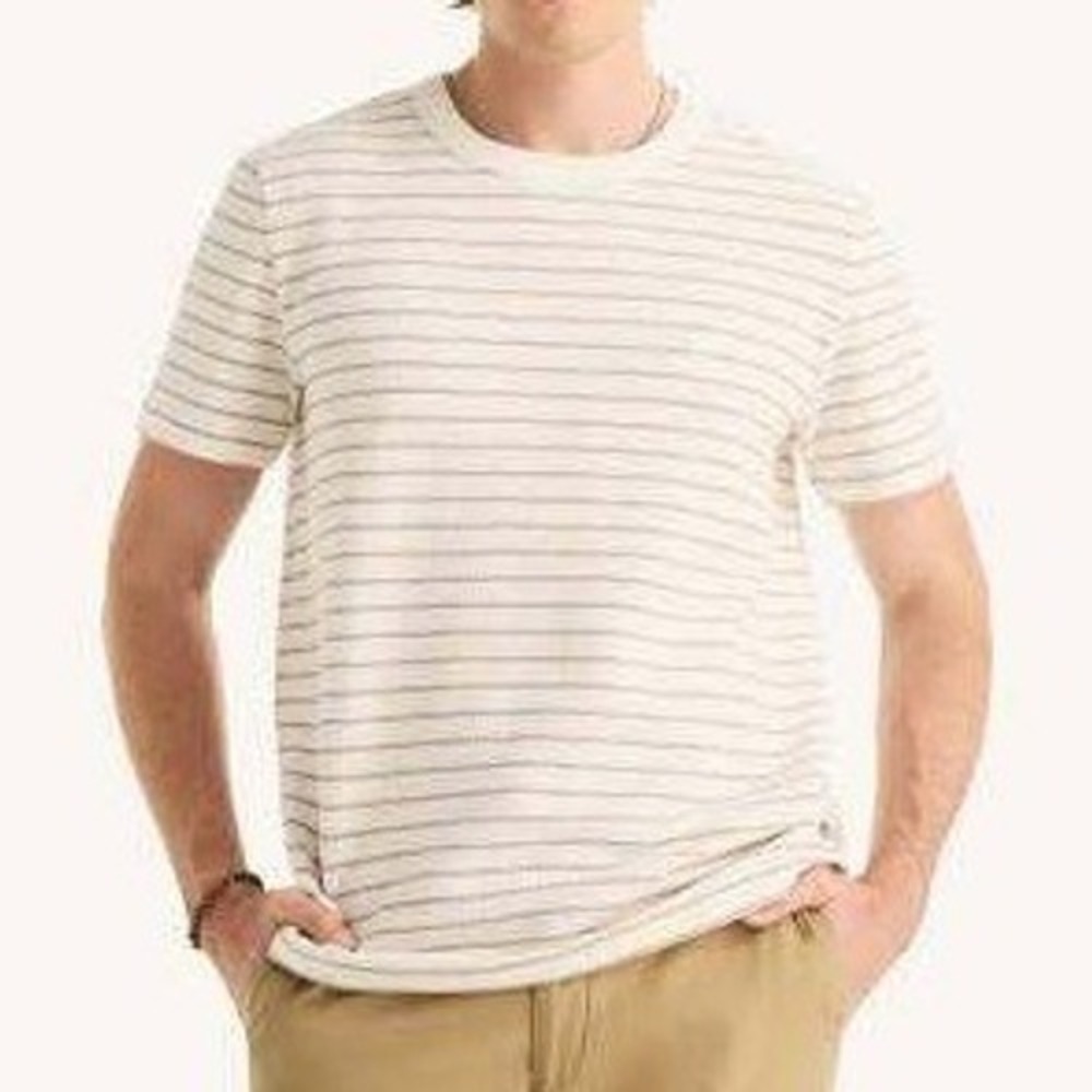 NWT Nautica Men's S Beige Brown Seersucker Striped T-Shirt Cotton
